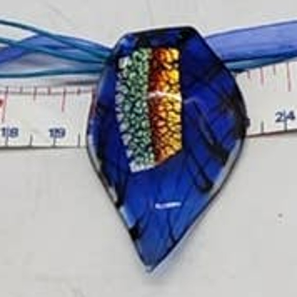 Vintage Dichroic Glass pendant  on 19" Blue Ribbon and Chain Combo - Picture 1 of 6
